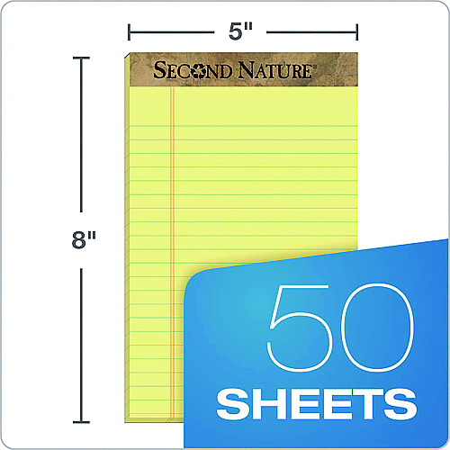 TOPS Second Nature Recycled Ruled Pads, Narrow Rule, 50 Canary-Yellow 5 x 8 Sheets, Dozen (74840)