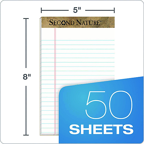 TOPS Second Nature Recycled Ruled Pads, Narrow Rule, 50 White 5 x 8 Sheets, Dozen (74830)