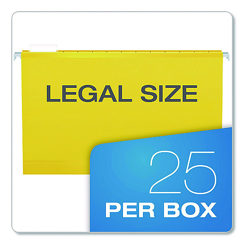 Pendaflex Extra Capacity Reinforced Hanging File Folders with Box Bottom, 2" Capacity, Legal Size, 1/5-Cut Tabs, Yellow, 25/Box (4153X2YEL)