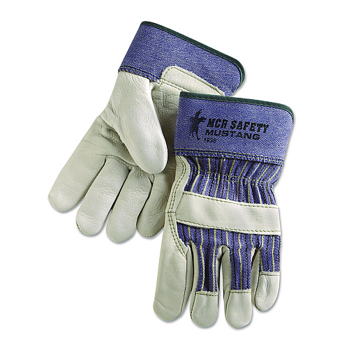 MCR Safety Mustang Leather Palm Gloves, Blue/Cream, Large, 12 Pairs (1935L)