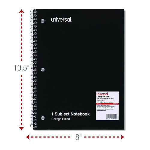 Universal Wirebound Notebook, 1-Subject, Medium/College Rule, Assorted Cover Colors, (70) 10.5 x 8 Sheets, 4/Pack (UNV66614)