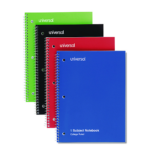 Universal Wirebound Notebook, 1-Subject, Medium/College Rule, Assorted Cover Colors, (70) 10.5 x 8 Sheets, 4/Pack (UNV66614)