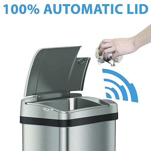 HLS Commercial Rectangular Sensor Trash Can, 2.5 gal, Plastic, Silver (HLS02SS)