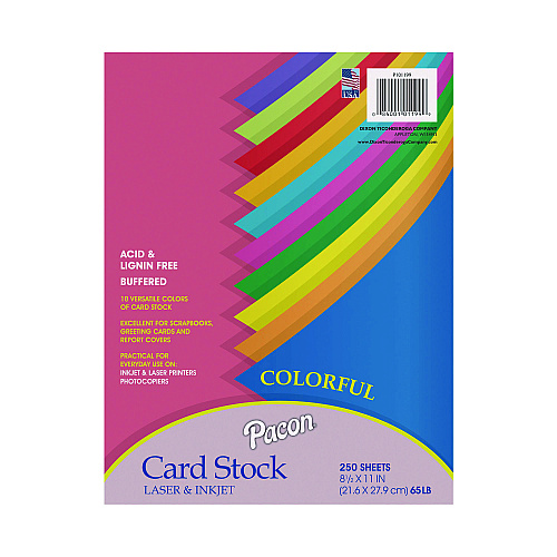Pacon Array Card Stock, 65 lb Cover Weight, 8.5 x 11, Assorted Lively Colors, 250/Pack (101199)