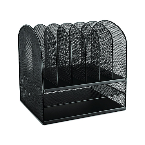Safco Onyx Mesh Desk Organizer with Two Horizontal and Six Upright Sections, Letter Size Files, 13.25" x 11.5" x 13", Black (3255BL)
