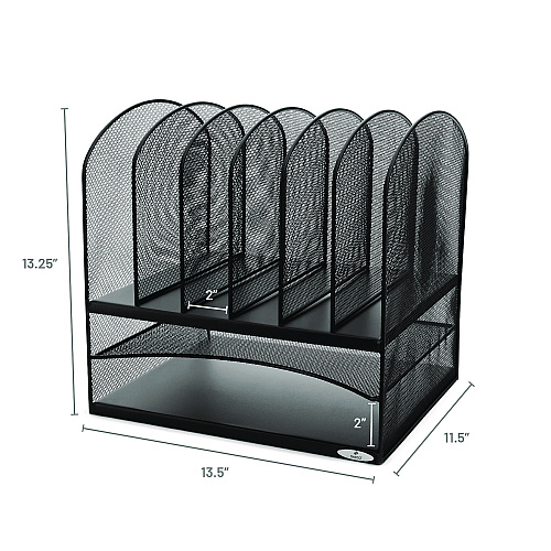 Safco Onyx Mesh Desk Organizer with Two Horizontal and Six Upright Sections, Letter Size Files, 13.25" x 11.5" x 13", Black (3255BL)