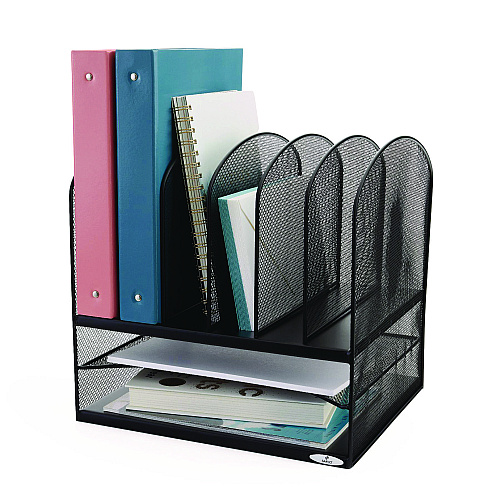 Safco Onyx Mesh Desk Organizer with Two Horizontal and Six Upright Sections, Letter Size Files, 13.25" x 11.5" x 13", Black (3255BL)