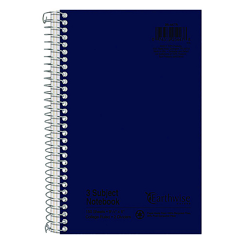 Earthwise by Oxford Recycled Small Notebooks, 3-Subject, Medium/College Rule, Randomly Assorted Covers, (150) 9.5 x 6 Sheets (25447)