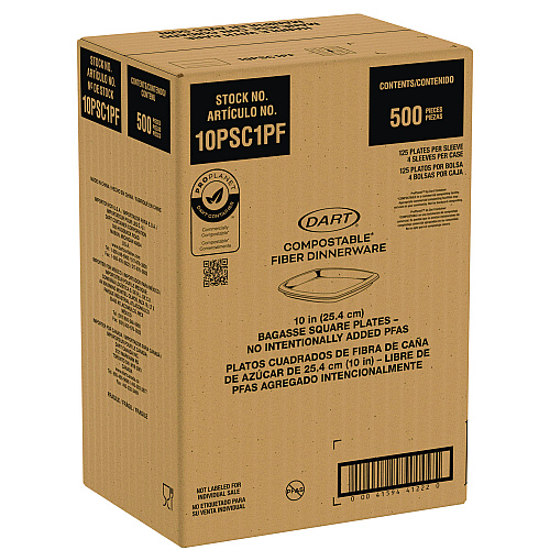 Dart Compostable Fiber Dinnerware, ProPlanet Seal, Plate, 10 x 10, Tan, 500/Carton (10PSC1PF)