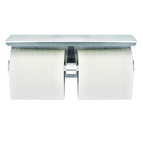 Alpine Double Post Toilet Paper Holder with Shelf Storage Rack, 3.87 x 10.5 x 3.95, Brushed Stainless Steel (ALP487B)