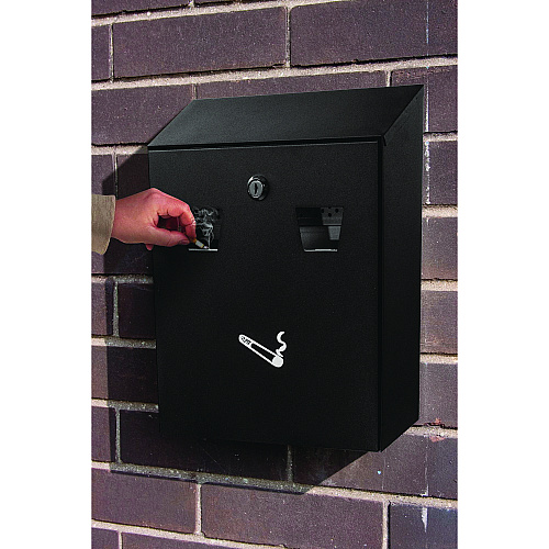 Alpine Wall-Mounted Safe Cigarette Disposal Station Outdoor Ashtray, Stainless Steel, Black (ALP49001BLK)