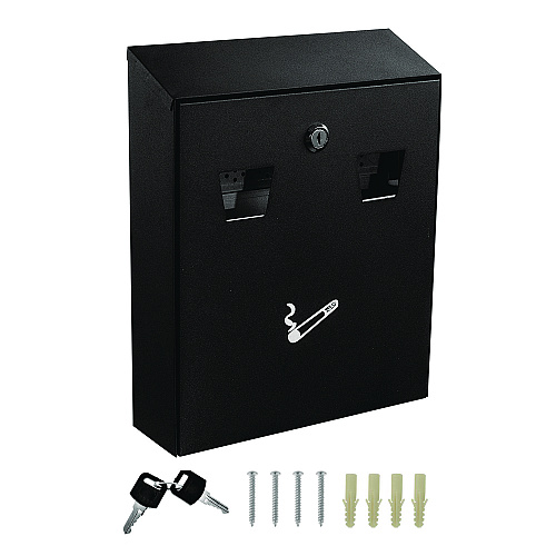Alpine Wall-Mounted Safe Cigarette Disposal Station Outdoor Ashtray, Stainless Steel, Black (ALP49001BLK)