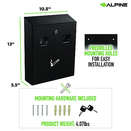 Alpine Wall-Mounted Safe Cigarette Disposal Station Outdoor Ashtray, Stainless Steel, Black (ALP49001BLK)