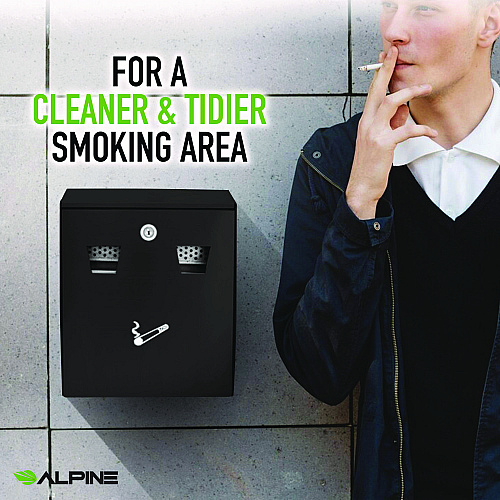 Alpine Wall-Mounted Safe Cigarette Disposal Station Outdoor Ashtray, Stainless Steel, Black (ALP49001BLK)