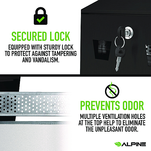 Alpine Wall-Mounted Safe Cigarette Disposal Station Outdoor Ashtray, Stainless Steel, Black (ALP49001BLK)