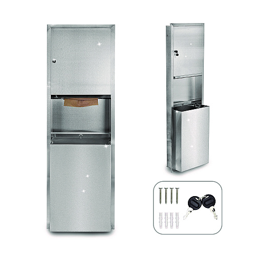 Alpine Stainless Steel Recessed Paper Towel Dispenser with Waste Receptacle, 56 x 4 x 17 (ALP492)
