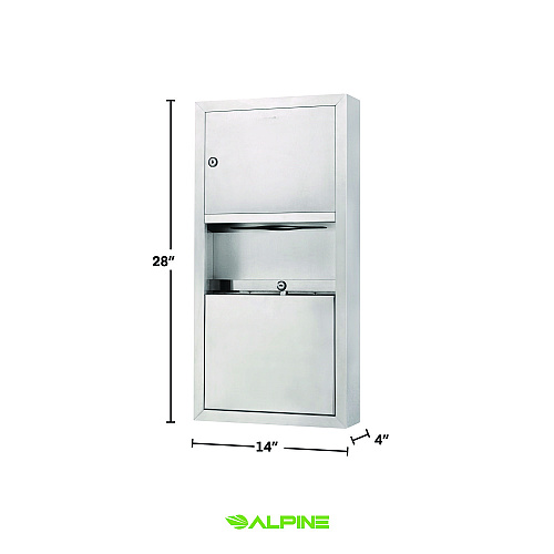 Alpine Stainless Steel Surface-Mounted Paper Towel Dispenser with Waste Receptacle, 28 x 4 x 14 (ALP494)