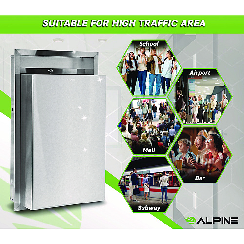 Alpine Stainless Steel Recessed 12 Gal Leak-Proof Waste Receptacle, Brushed Stainless Steel (ALP493)