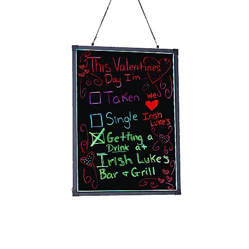Alpine LED Illuminated Hanging Message Writing Board, 23.6" x 31.5", Black Surface, Black Aluminum Frame (ALP49504)