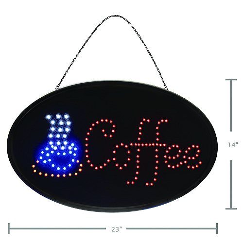 Alpine LED Oval Coffee Sign, 23 x 14, Black Frame, Blue/Red Graphics (ALP49705)