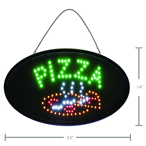 Alpine LED Oval Pizza Sign, 23 x 14, Black Frame, Green/Orange/Red/White Graphics (ALP49707)