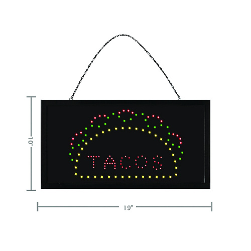 Alpine LED Rectangular TACO Sign, 19 x 10, Black Frame, Green/Red/Yellow Graphics (ALP49711)