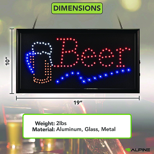Alpine LED Rectangular Beer Sign, 19 x 10, Black Frame, Blue/Green/Orange/Red/White Graphics (ALP49714)