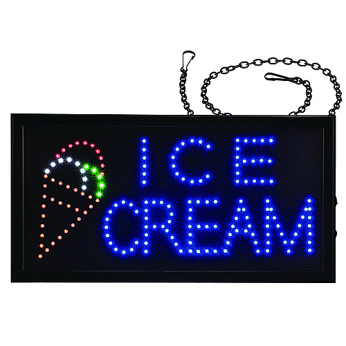 Alpine LED Rectangular Ice Cream Sign, 19 x 10, Black Frame, Blue/Green/Orange/Red/White Graphics (ALP49713)