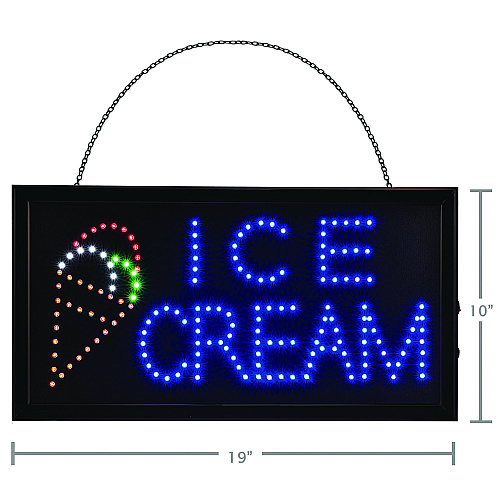 Alpine LED Rectangular Ice Cream Sign, 19 x 10, Black Frame, Blue/Green/Orange/Red/White Graphics (ALP49713)