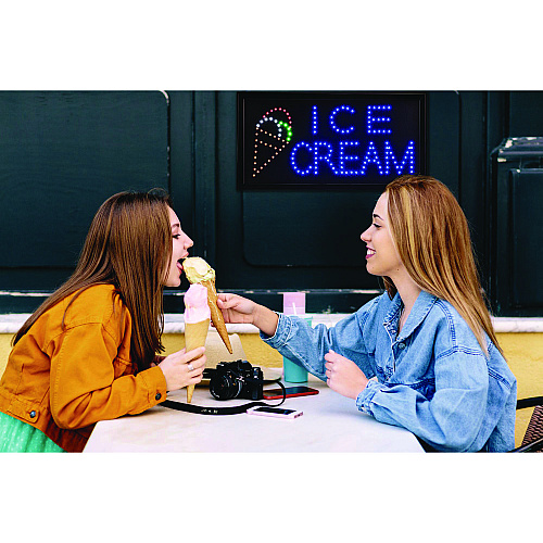 Alpine LED Rectangular Ice Cream Sign, 19 x 10, Black Frame, Blue/Green/Orange/Red/White Graphics (ALP49713)