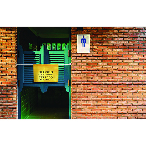 Alpine Safety Hanging Sign with Multi-Lingual Closed for Cleaning Imprint, 30.12 x 1.57 x 1.57, Yellow (ALP498HAN)
