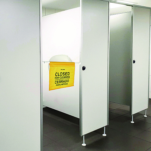 Alpine Safety Hanging Sign with Multi-Lingual Closed for Cleaning Imprint, 30.12 x 1.57 x 1.57, Yellow (ALP498HAN)