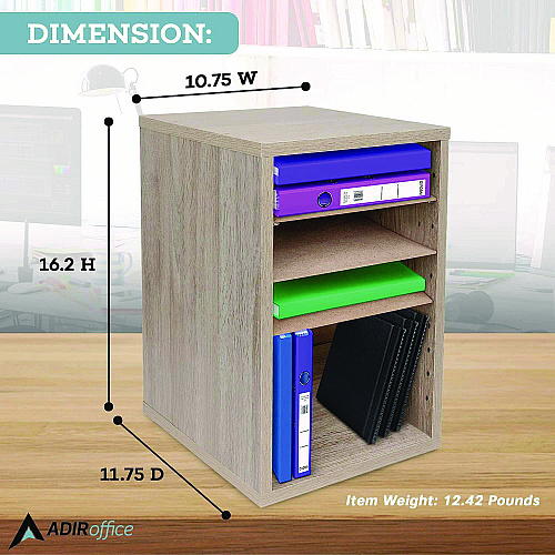 AdirOffice 11 Compartment Wood Mail Paper Sorter Literature Organizer, 11 Sections, Letter Size, 10.75 x 11.75 x 16.2, Medium Oak (I50011MEO)