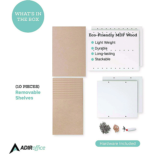 AdirOffice 11 Compartment Wood Mail Paper Sorter Literature Organizer, 11 Sections, Letter Size, 10.75 x 11.75 x 16.2, White (I50011WHI)