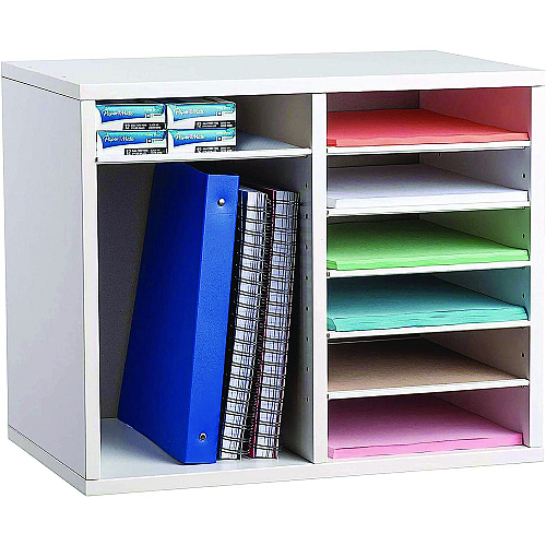 AdirOffice Wood Adjustable 12 Compartment Literature Organizer, 12 Sections, Letter Size, 20 x 11.8 x 16.3, White (I50012WHI)