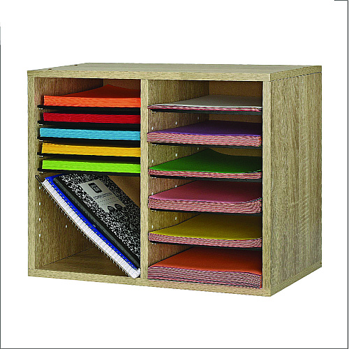 AdirOffice Wood Adjustable 12 Compartment Literature Organizer, 12 Sections, Letter Size, 20 x 11.8 x 16.3, Medium Oak (I50012MEO)
