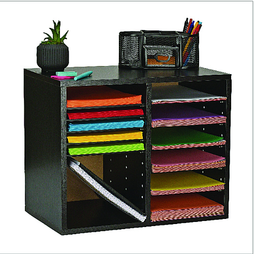 AdirOffice Wood Adjustable 12 Compartment Literature Organizer, 12 Sections, Letter Size, 20 x 11.8 x 16.3, Black (I50012BLK)