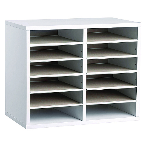 AdirOffice Wood Adjustable 12 Compartment Literature Organizer, 12 Sections, Letter Size, 20 x 11.8 x 16.3, White (I50012WHI)