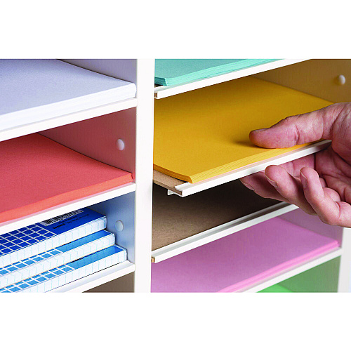AdirOffice Wood Adjustable 12 Compartment Literature Organizer, 12 Sections, Letter Size, 20 x 11.8 x 16.3, White (I50012WHI)