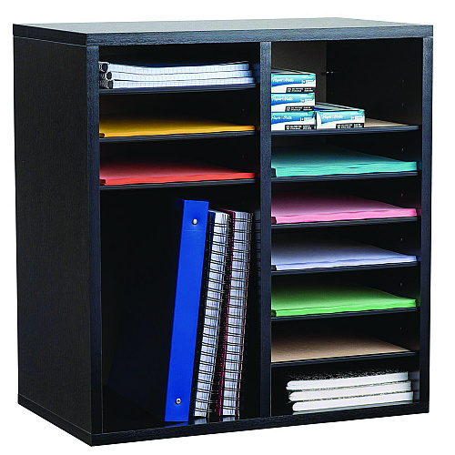 AdirOffice Wood Adjustable 16 Compartment Literature Organizer, 16 Sections, Letter Size, 20 x 11.8 x 21.4, Black (I50016BLK)