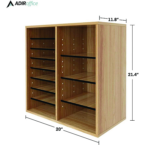 AdirOffice Wood Adjustable 16 Compartment Literature Organizer, 16 Sections, Letter Size, 20 x 11.8 x 21.4, Medium Oak (I50016MEO)