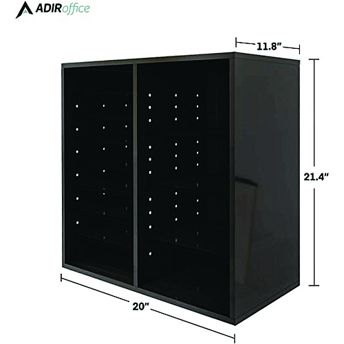 AdirOffice Wood Adjustable 16 Compartment Literature Organizer, 16 Sections, Letter Size, 20 x 11.8 x 21.4, Black (I50016BLK)