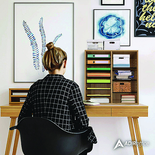AdirOffice Wood Adjustable 16 Compartment Literature Organizer, 16 Sections, Letter Size, 20 x 11.8 x 21.4, Medium Oak (I50016MEO)