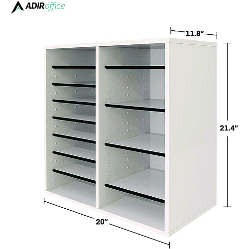 AdirOffice Wood Adjustable 16 Compartment Literature Organizer, 16 Sections, Letter Size, 20 x 11.8 x 21.4, White (I50016WHI)