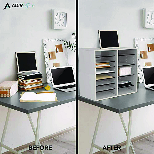 AdirOffice Wood Adjustable 16 Compartment Literature Organizer, 16 Sections, Letter Size, 20 x 11.8 x 21.4, White (I50016WHI)