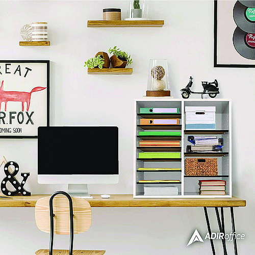 AdirOffice Wood Adjustable 16 Compartment Literature Organizer, 16 Sections, Letter Size, 20 x 11.8 x 21.4, White (I50016WHI)