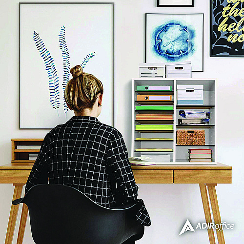 AdirOffice Wood Adjustable 16 Compartment Literature Organizer, 16 Sections, Letter Size, 20 x 11.8 x 21.4, White (I50016WHI)