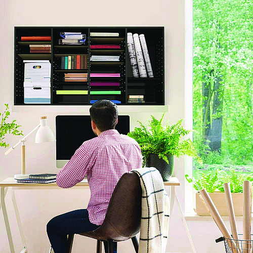 AdirOffice Wood Adjustable 36 Compartment Literature Organizer, 36 Sections, Letter Size, 39.3 x 11.8 x 23.9, Black (I50036BLK)