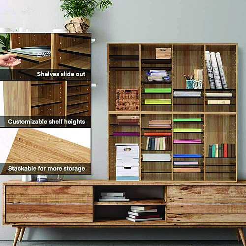 AdirOffice Wood Adjustable 36 Compartment Literature Organizer, 36 Sections, Letter Size, 39.3 x 11.8 x 23.9, Medium Oak (I50036MEO)