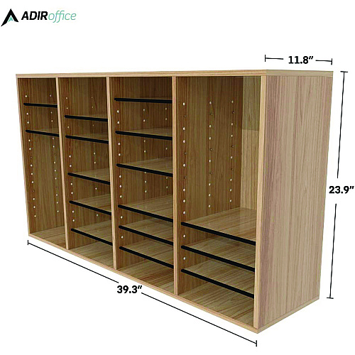 AdirOffice Wood Adjustable 36 Compartment Literature Organizer, 36 Sections, Letter Size, 39.3 x 11.8 x 23.9, Medium Oak (I50036MEO)
